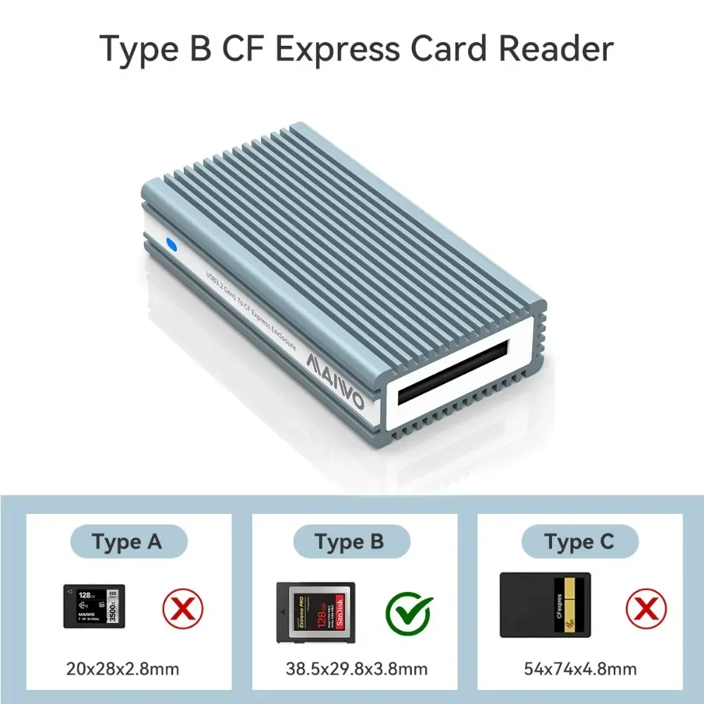 MAIWO-lector de tarjetas CF de aluminio, 10Gbps, con USB 3,1 tipo C Gen2 cf Express, convertidor de interfaz para PC, portátil y ordenador