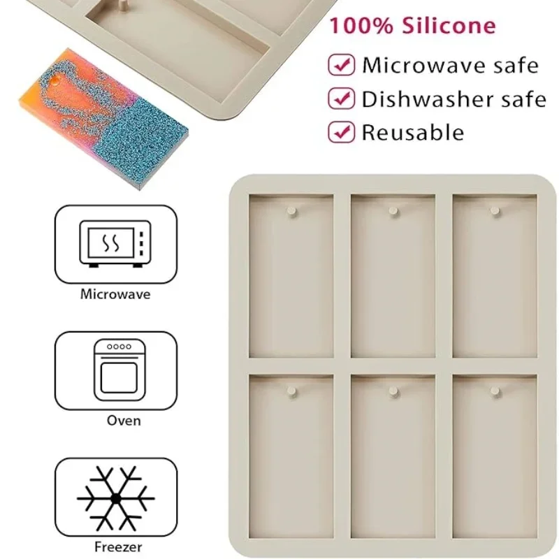 Silicone Wax Molds Rectangular Silicone Resin Molds Christmas Keychain Wax Mold Rectangle Epoxy Casting Mold with Hanging Hole f