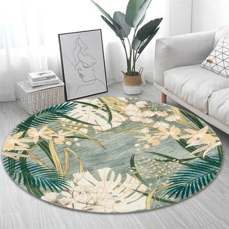 ~O~Artistic Modern Floral Round Rug with Daisy Rose & Nature-Inspired Earth Tones – Home Decor for Living Room Bedroom Office