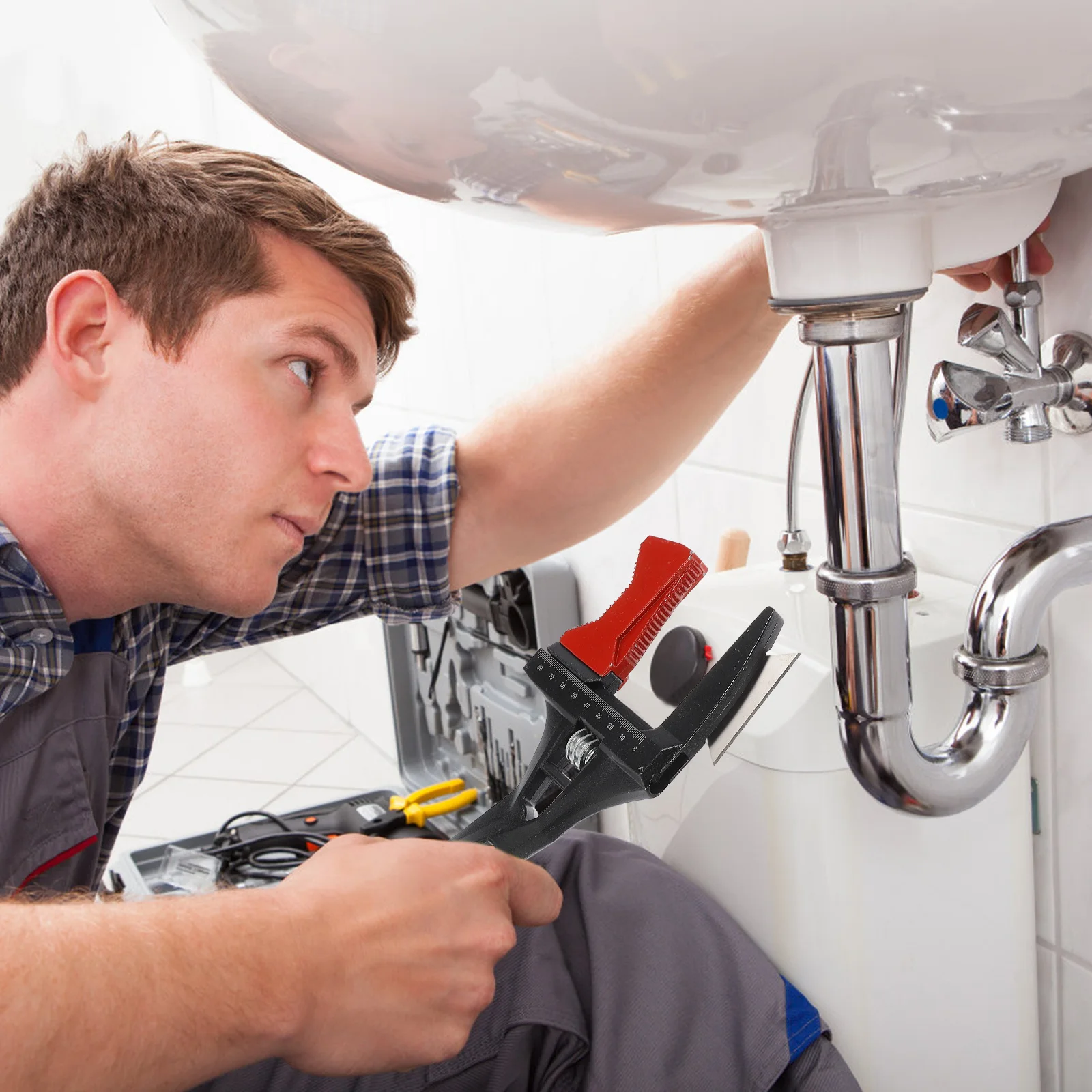 

1Set Water Wrench Adjustable Spanner Set Flat Design Plumbing Wrench Flexible Handle for Kitchen Sink Faucet Installation