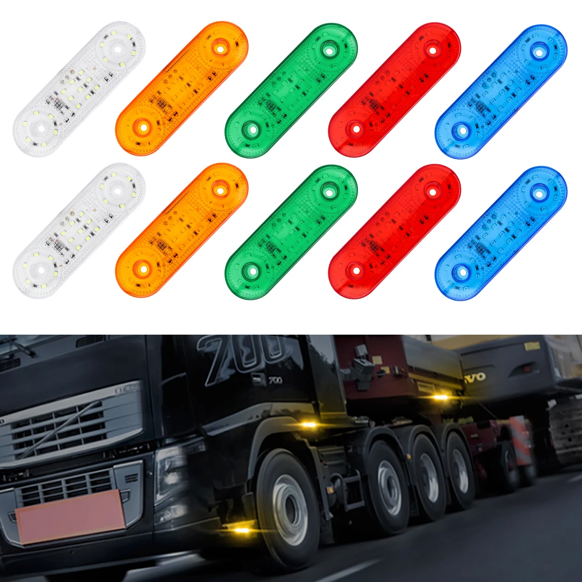 

2 шт. светодиодные стробоскопические боковые фонари для грузовиков 12В/24В, водонепроницаемые сигнальные проблесковые маячки, многоцветные сигнальные лампы для прицепов, грузовиков, фургонов