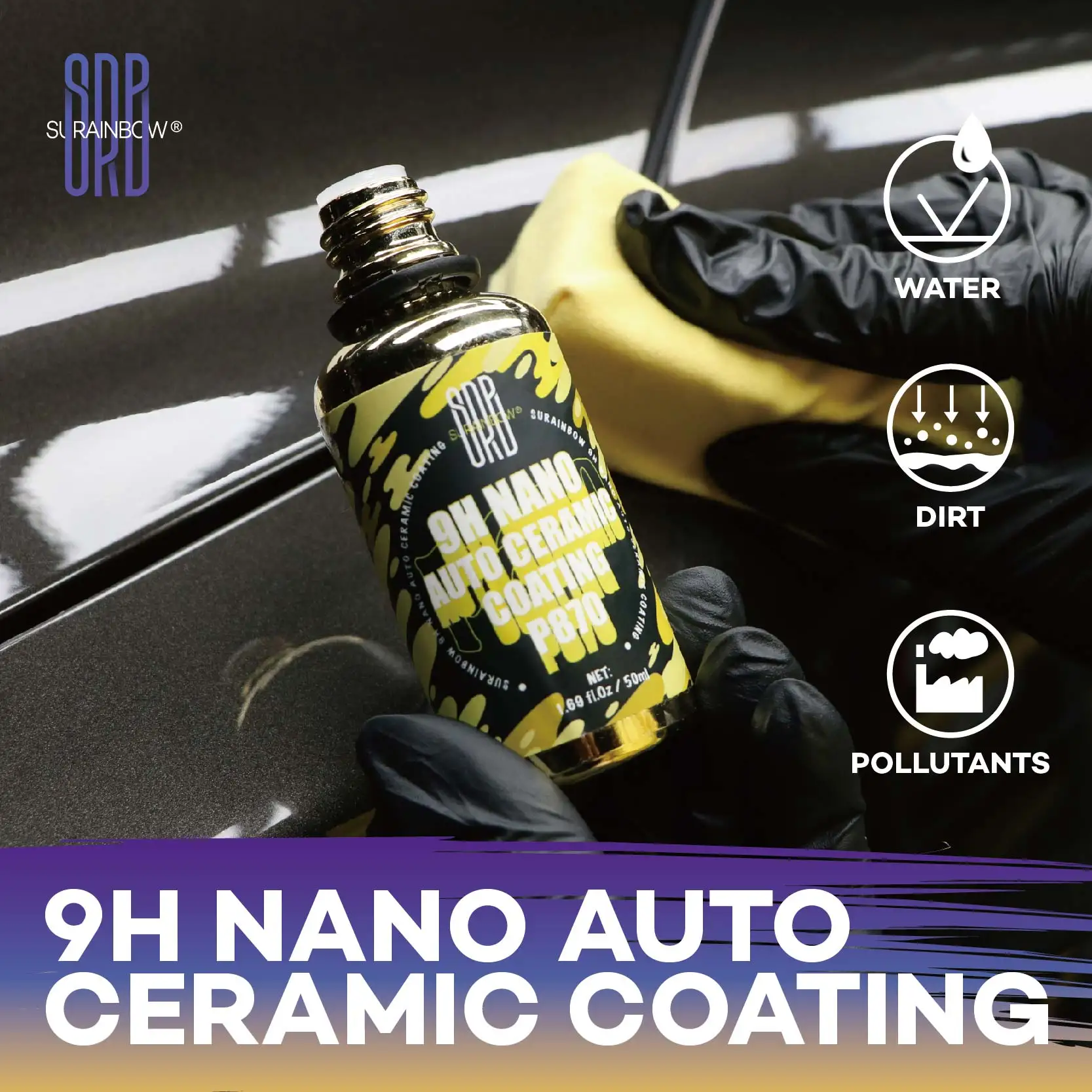 9H Ceramic Coating, IncrConsumable Shine & Protection for Car Paint, Extreme Water Beading, Safe for Cars, Motorcycles & More.