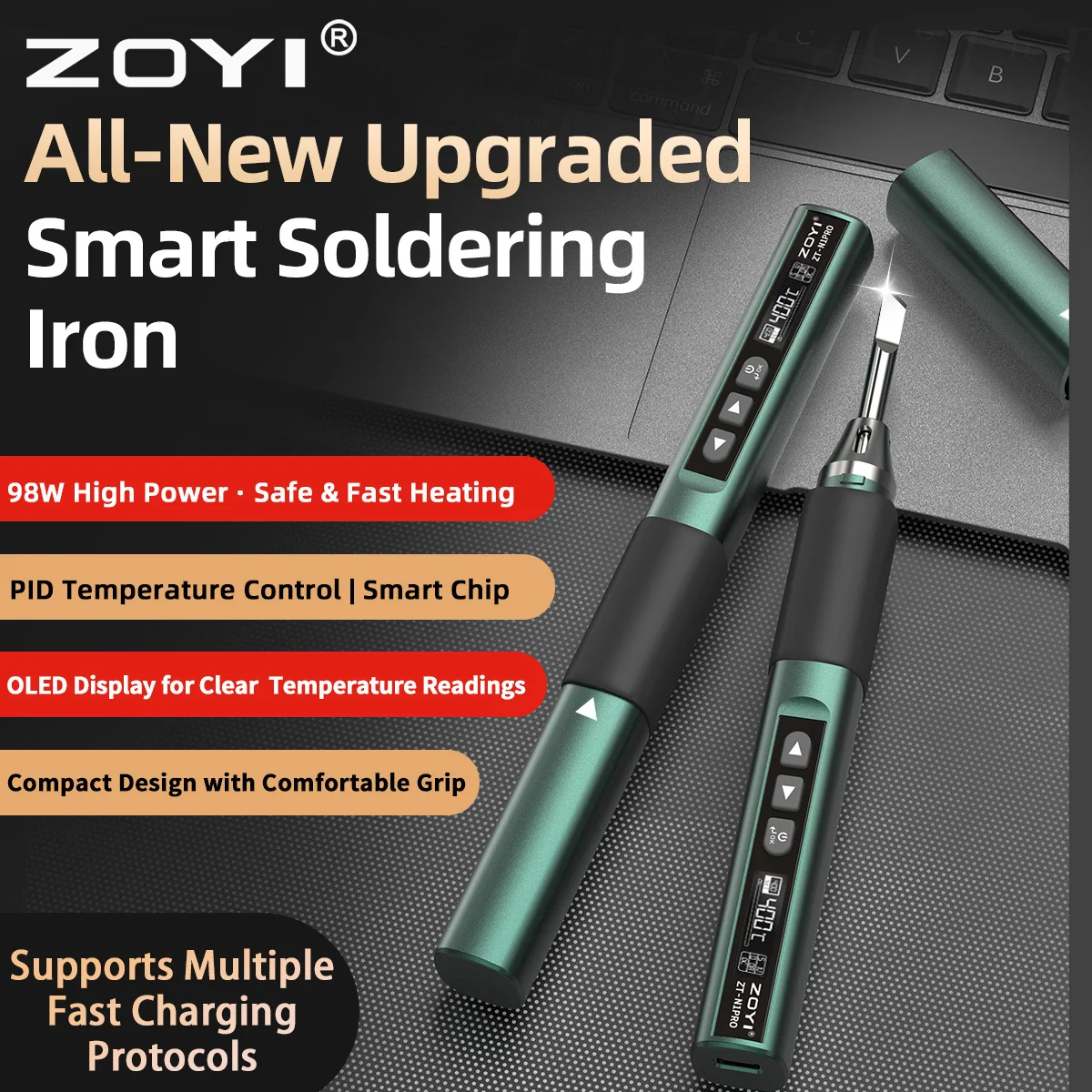 ZOYI N1Pro Portable Adjustable Temp Soldering Iron 100-450℃ 100W Multi-Protocol Charger for Welding Rework Repair Tool