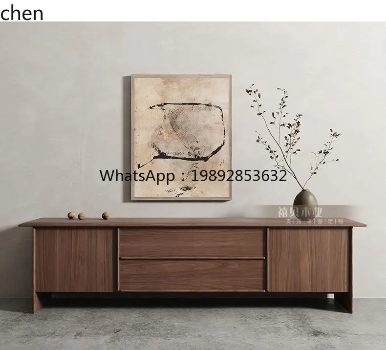 rattan TV cabinet living room retro storage locker villa model room homestay floor-to-ceiling low cabinet