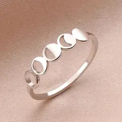 Dawapara Moon Phase Women Ring Lunar Goddess Crescent Moon Minimalist Jewelry Stainless Steel Wedding Band