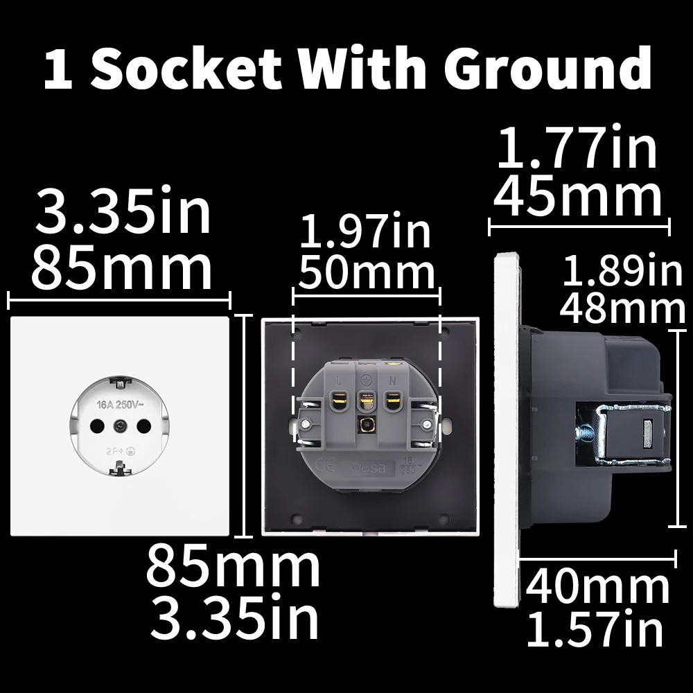 Skin Sensation Flame Retardant Wall Embedded With Ground AC Electrical Outlets Plugs Socket EU Standard Power Sockets 250V view 6