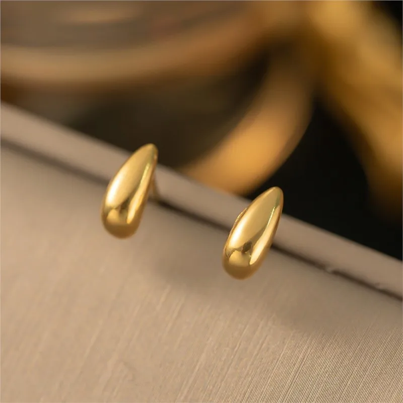 ANENJERY 316L Stainless Steel Smooth Water Drop Stud Earrings for Women Fashion Minimalism Earrings Jewelry Accessory