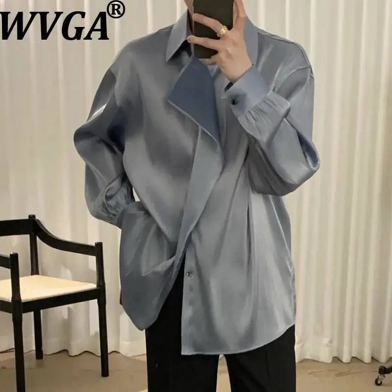 WVGA Spring Summer New Men Shimmering Thin Style Trendy Shirt Unique Placket Design Niche Chic Casual Long Sleeve Top Ins W26153