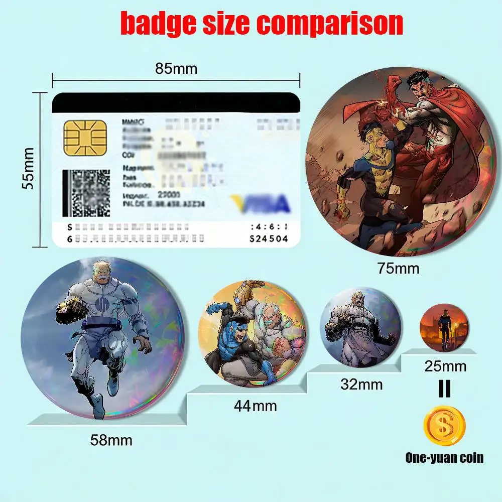 58mm 44mm Round Pins game Conquest M-Mark Invincible Creativity Printed Pictures Text Metal Lapel Badges Brooches Jewelry