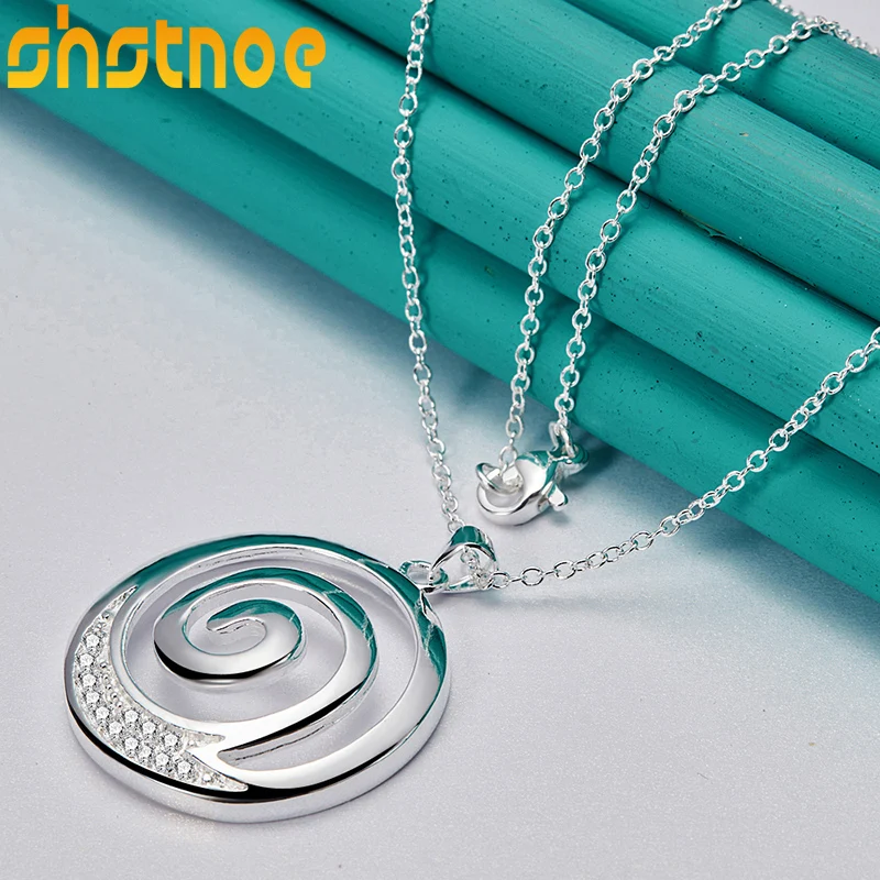 925 Sterling Silver 16-30 Inch Chain AAA Zircon Round Spiral Pendant Necklace For Women Engagement Wedding Fashion Charm Jewelry