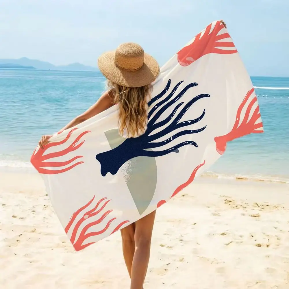 Coral Reef Beach Towel Abstract Marine Print White Background Bold Design For Poolside Relaxation Or Sunbathing Session