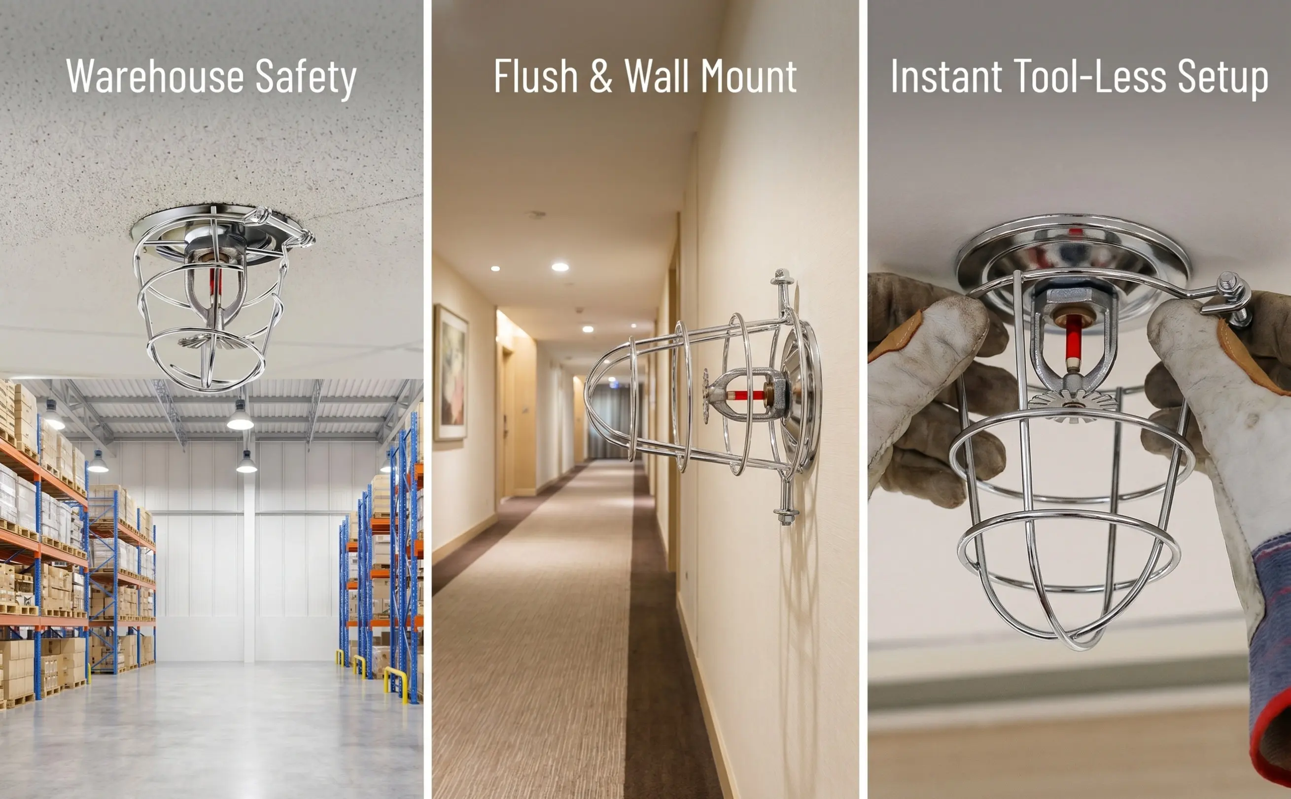 2Pcs Fire Sprinkler Head Cover Sprinkler Cage Guard for Ceiling Mounted Fire Safety Systems Exposed Shackle Tool Free Install