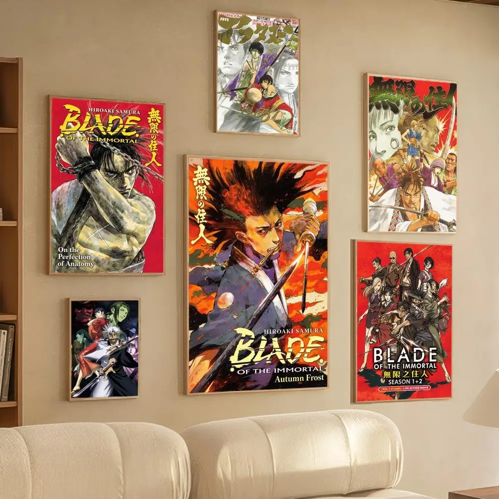 Anime Samurai Blade of the Immortal Poster Waterproof Self-adhesive Stickers, Coffee Dorm Bedroom Wall Decals, Gift