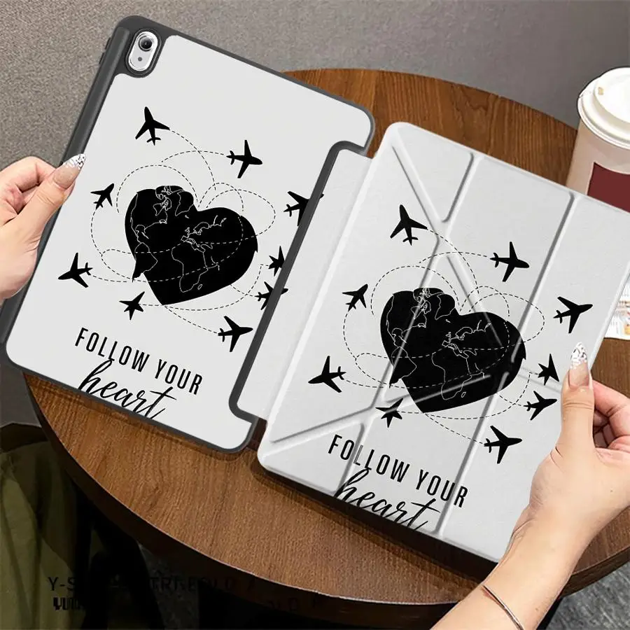 Grayscale Airplane World Map Tablet Case For Samsung For Galaxy Tab S9+ S7 FE S8 S9 FE S10 S10+ A8 2022 A11 Plus S7+ S8+ 12.4