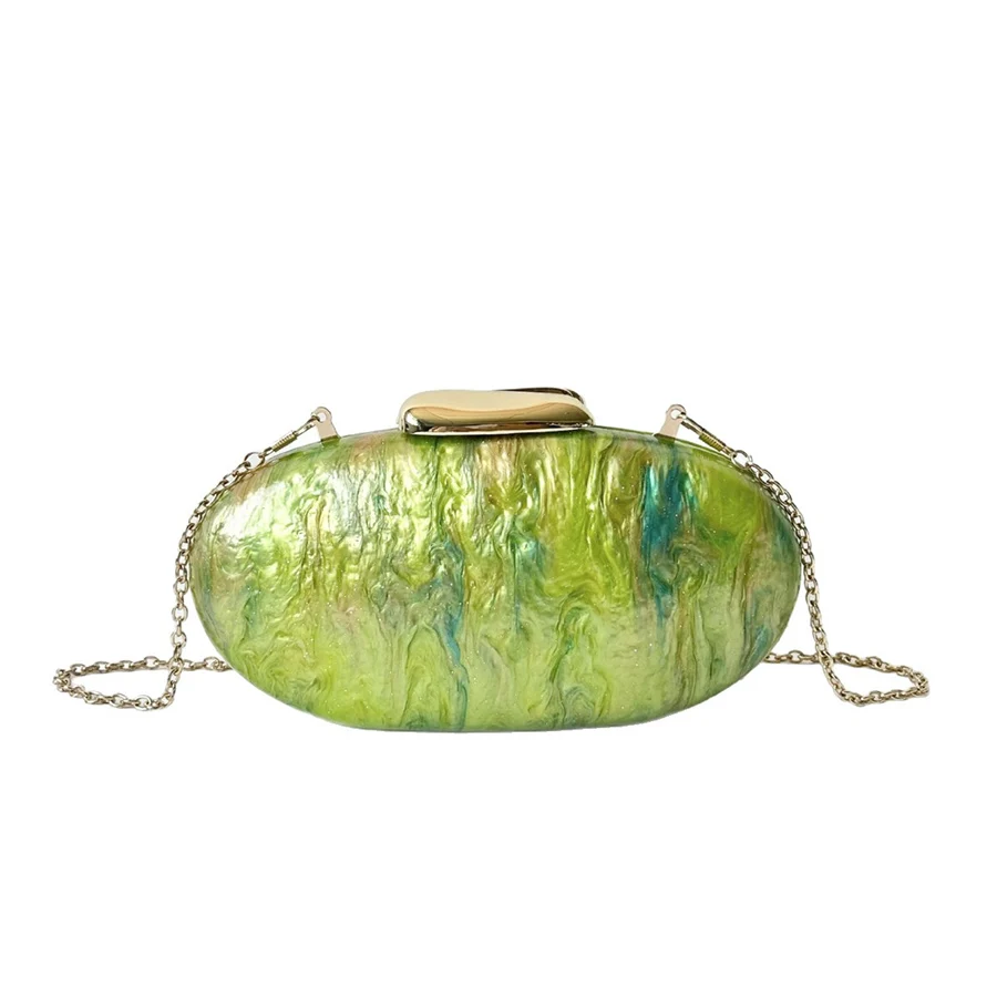 Watermelon Green Acrylic Clutch Oval Pearl Egg Purse Small Woman Mobile Phone Bag Chain Messenger Bags Mini Cigarette Case Bags - view 2