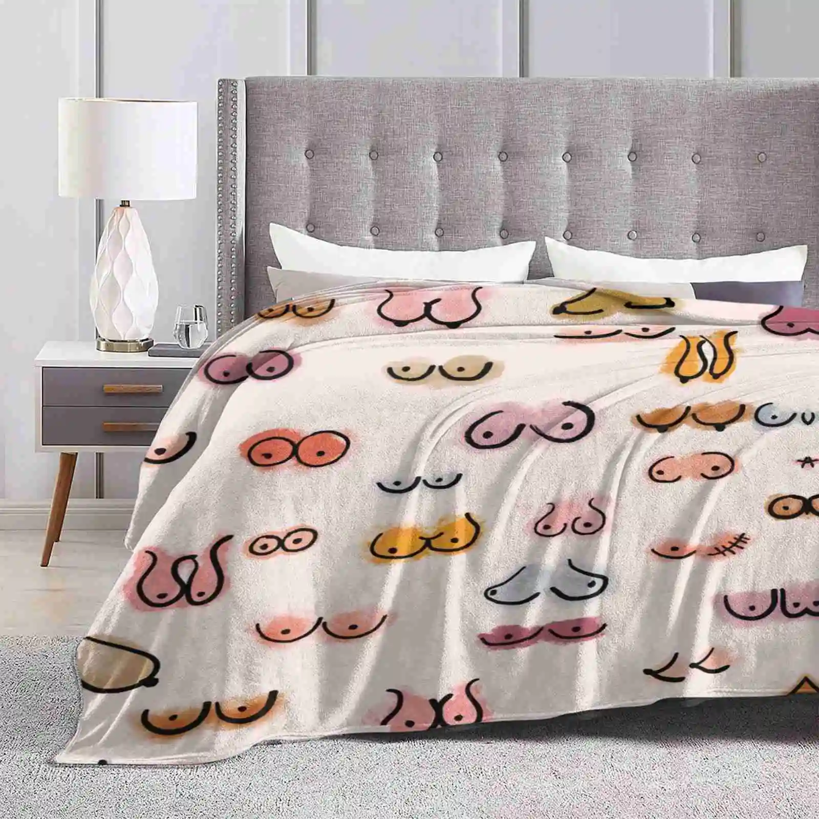 Boobies Watercolor New Selling Custom Print Flannel Soft Blanket Boobs Humor Pattern Spring Woman Fight Breast Cancer Proud