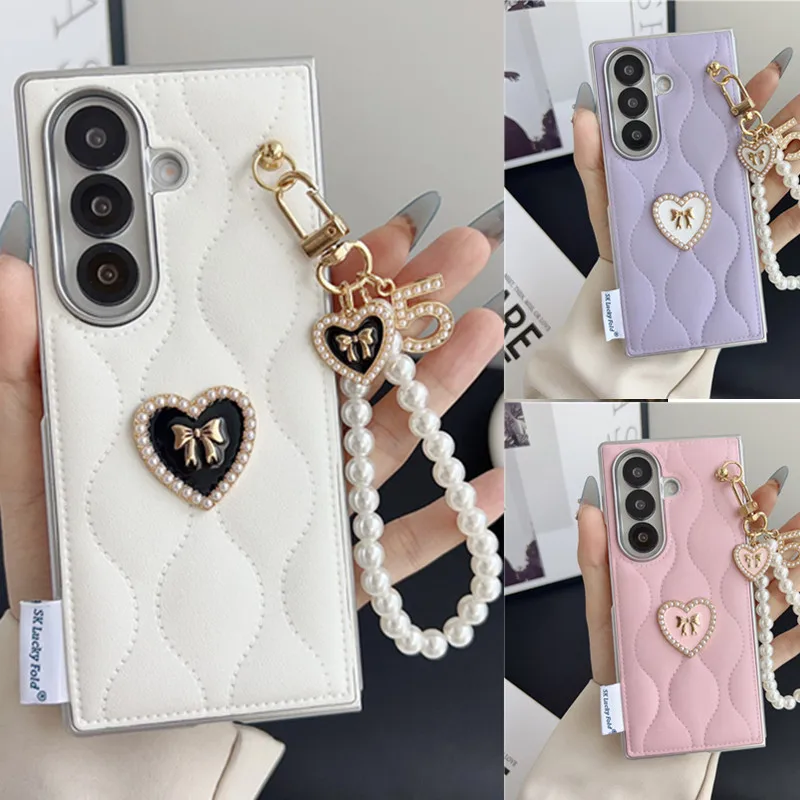 

Diy Cute Fashion Pearl Bracelet Leather Case For Samsung Galaxy Z Fold 7 Case For Galaxy Z Fold6 Cover Z Fold5 Capa Z Fold7