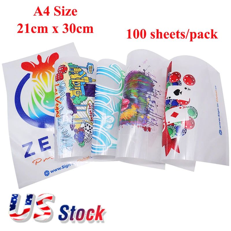 US Stock CALCA 100 Sheets A4 21cm x 30cm/8.27in x 11.7in DTF Glitter+ Film Cold Peel for T-shirts Transfer Printing Wholesale