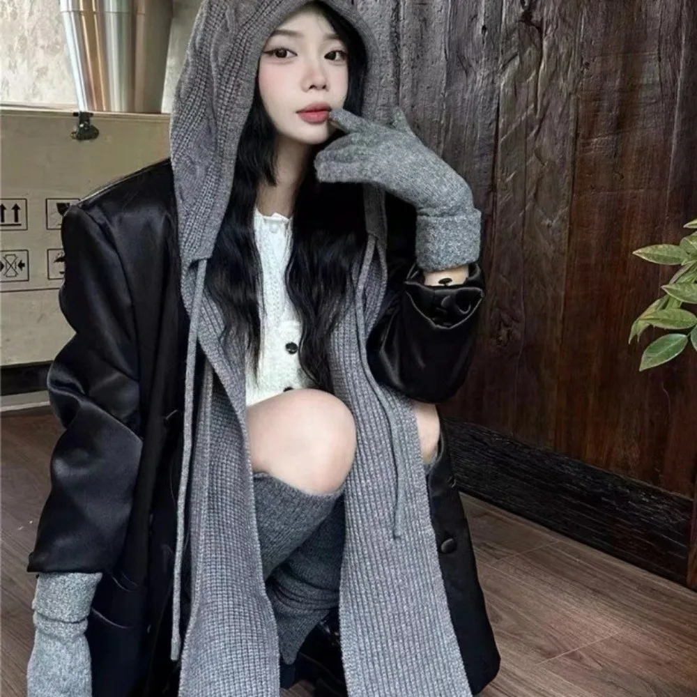 Moda inverno quente xale balaclava chapéus integrado engrossar malha pulôver chapéu macio proteção de orelha cachecol com capuz