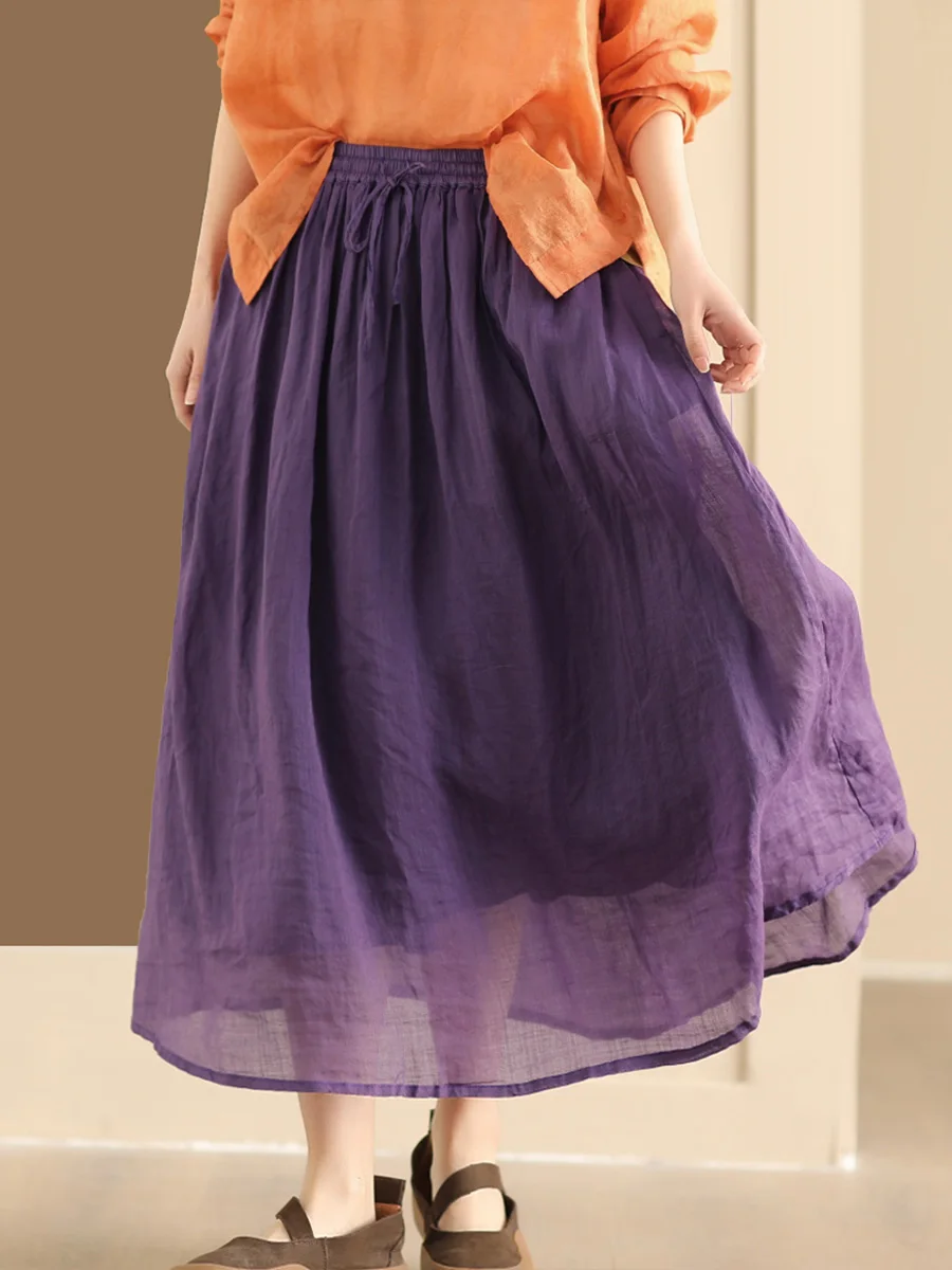 

Женская шелковая юбка миди High-Branch, весенне-летняя, художественная, цветная, макси-юбка, двухслойная, А-силуэт