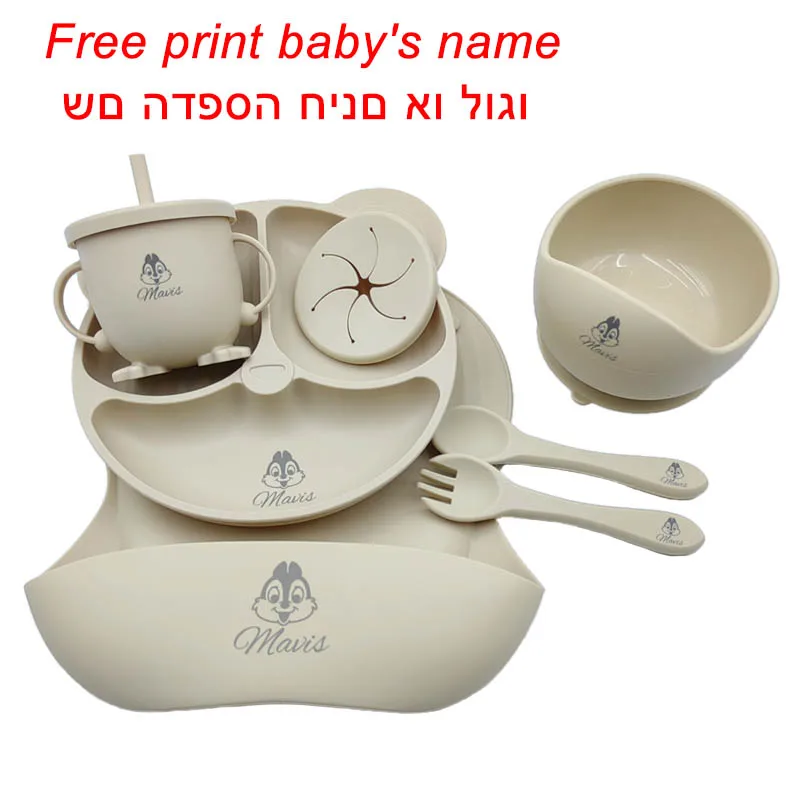 6Pcs Silicone Tableware Set Baby Feeding Set Personalized Name Kids Plate Bowl Spoon Fork Children's Tableware Gift for Boy Girl