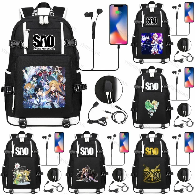 Mochila ALfheim Online Kazuto SAO Sword Art Online, Mochila escolar con USB, Mochila De Viaje, papelería De estudio, figuras De Anime, bolsas para libros