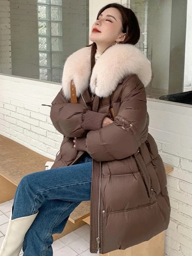 90% الأبيض بطة أسفل سترة فاخرة الفراء الطبيعي طوق عادية 2025 جديد المرأة الشتاء رشاقته سترات موضة معطف منتفخ الإناث
