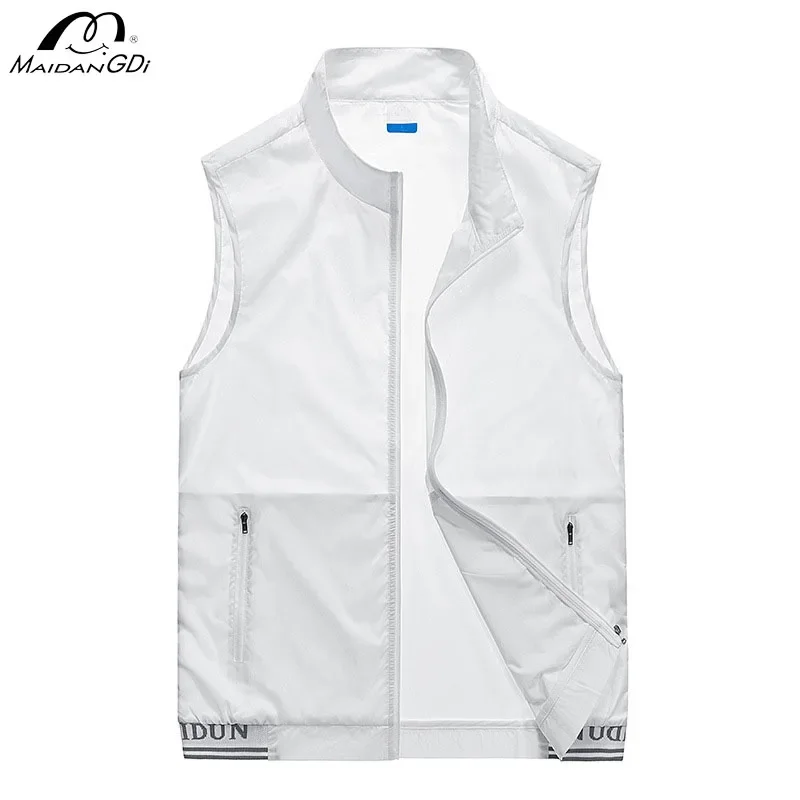 

MaiDangDi Sleeveless Standing Collar Men's Vest Light Breathable Casual Mens Jacket Outdoor Sports Walking Male Skin Clothing