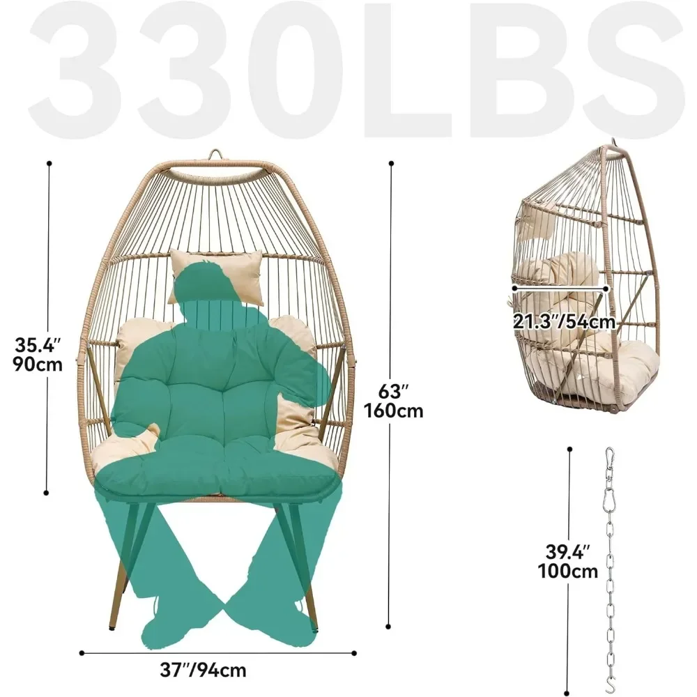 

-2 In 1 Egg Chairs With Stand Egg Hanging Swing Chair Rattan Wicker Chairs With Cushions Indoor Outdoor Chair, Patio Swing