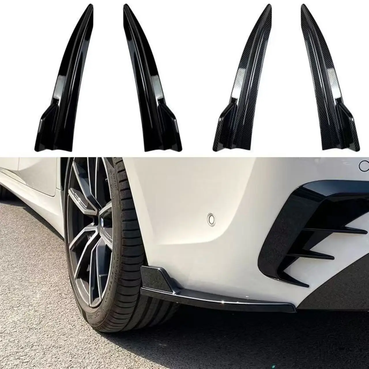 

2X For BMW G20 G28 M Sport 320i 325i 330i Rear Bumper Lip Spoiler Splitter Side Air Vent Covers ABS Gloss Black Carbon Fiber