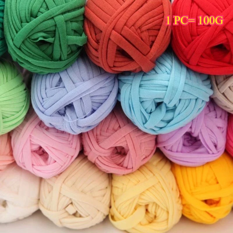 100g T Shirt Knitting Yarn For Crochet Bag Hat Slippers Coaster Blanket Thread Soft Polyester Woven Yarn Thick Soft Cloth Yarn