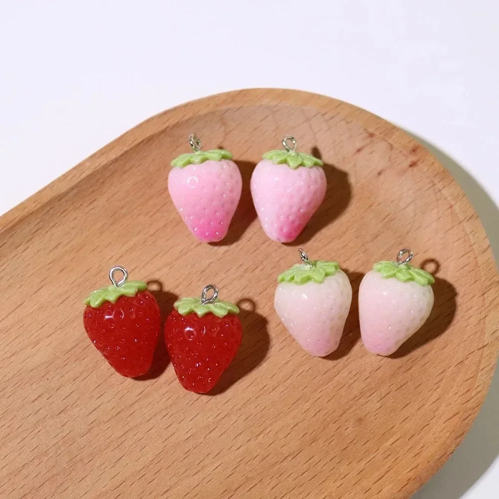 10Pcs Sweet Fruit Resin Pendants Mini Cartoon Strawberry Charms for DIY Jewelry Making and Keychain Decor