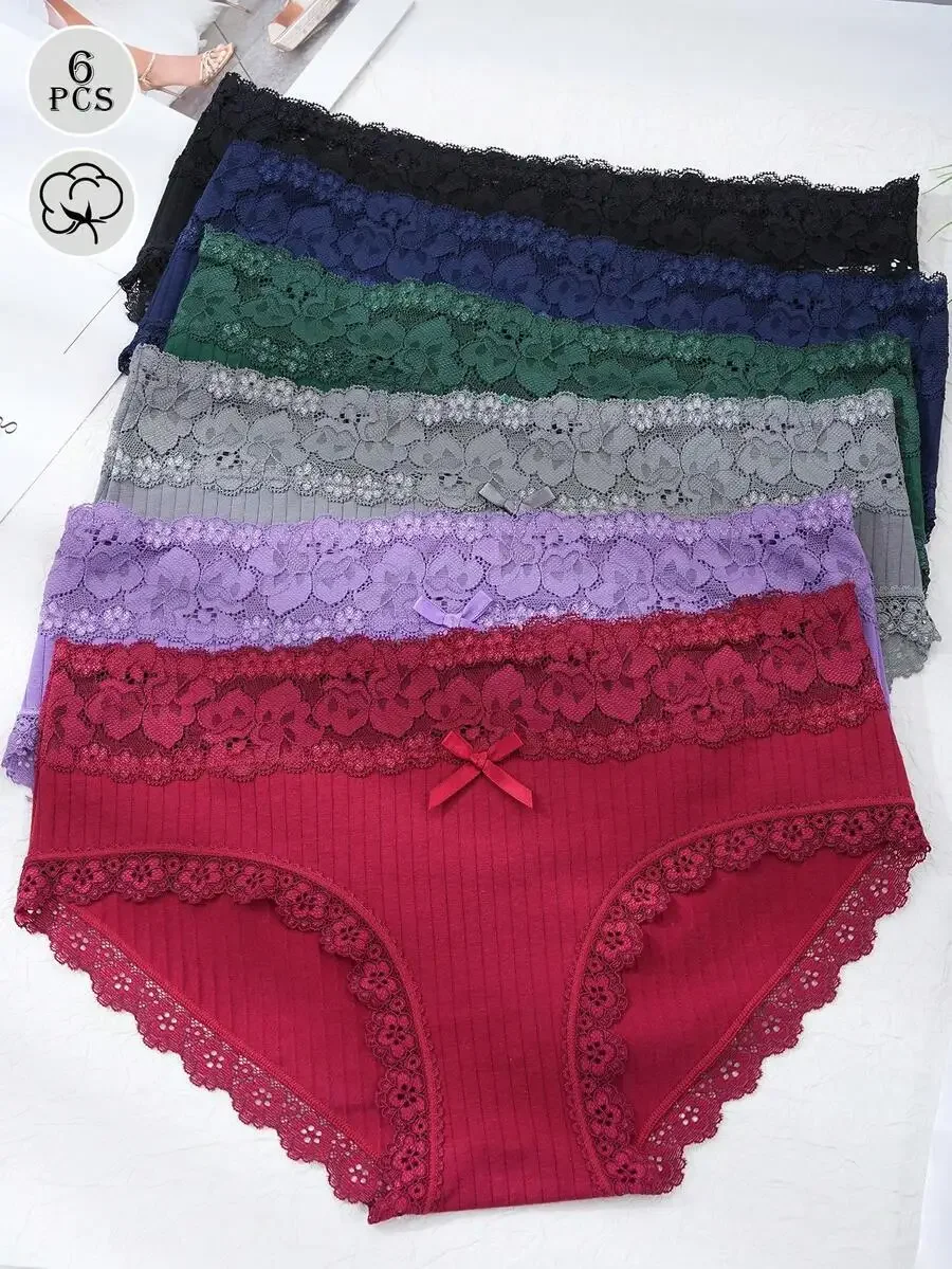 

6-Pack Womens Lace Waistband Comfortable Panties Soft Breathable Stretch Underwear