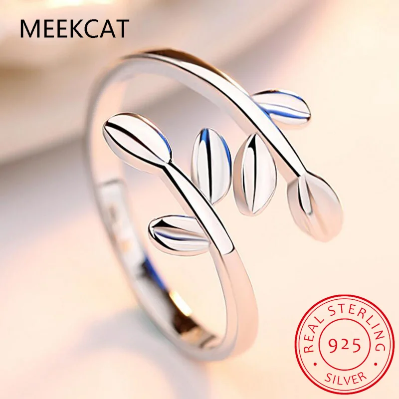 

Real 925 Sterling Silver Branch Leaves Plant Adjustable Ring For Fashion Women Fine Jewelry Cute Minimalist Accessories