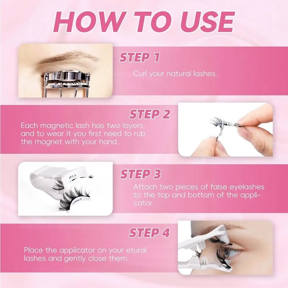 DIY Magnetic Suction False Eyelashes L Curl Makeup Glue Free False Eyelashes Long Lasting Fluffy Faux Mink Lashes