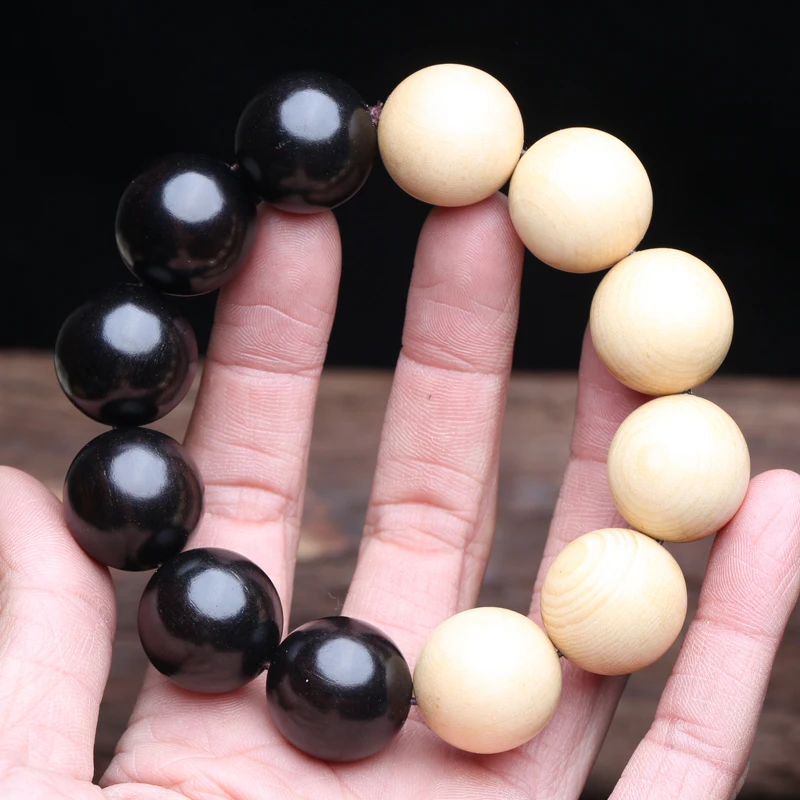 Black and White Wooden Bracelet Ebony White Wood Philosophy Male 20mm Bracelet Symbolize Divination Yin Yang Wooden Bead Gift