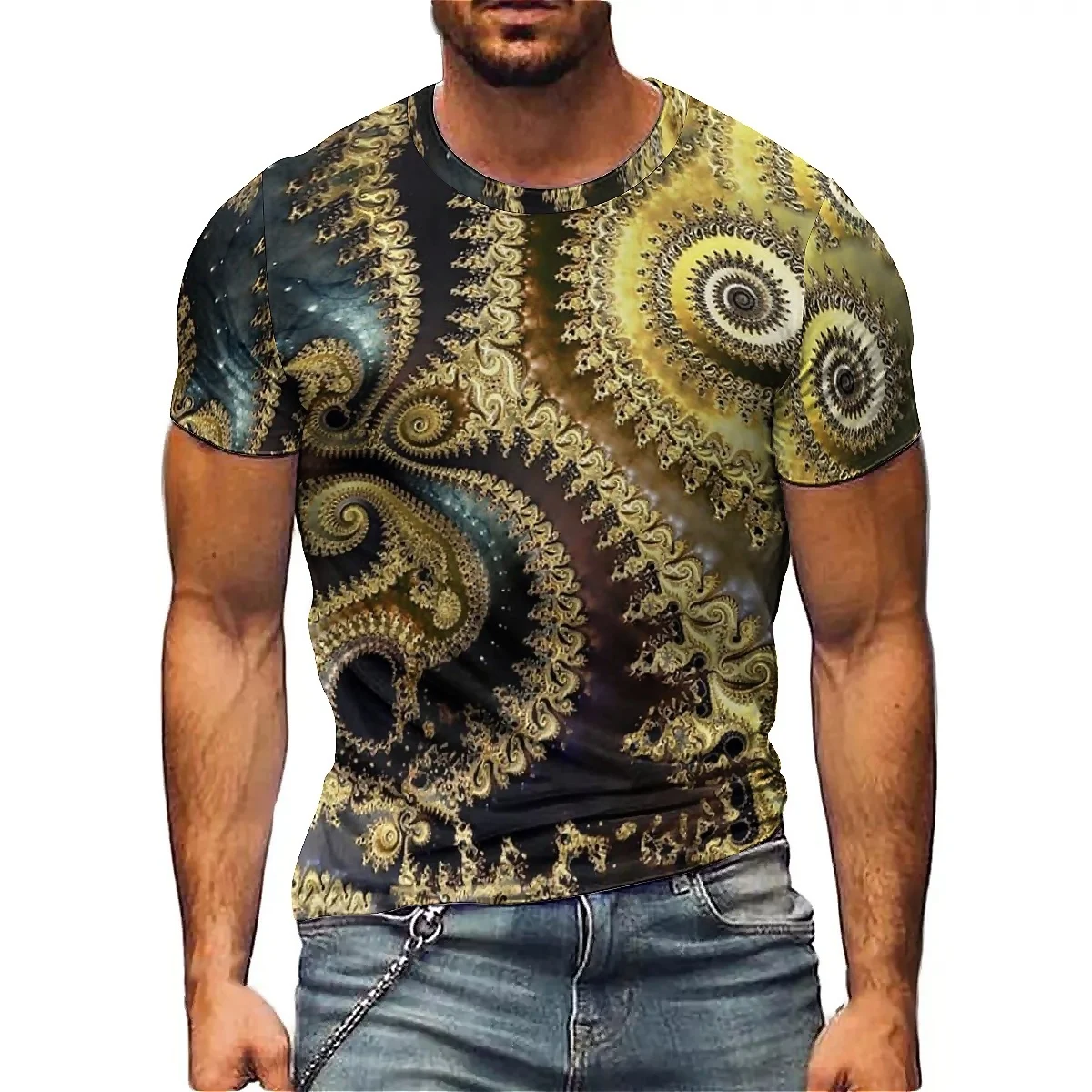 

Men's Geometric Abstract 3D Printed Short-Sleeve T-Shirt - Adult Summer Style, 3D Tee, Party Wear, Smooth Fabric