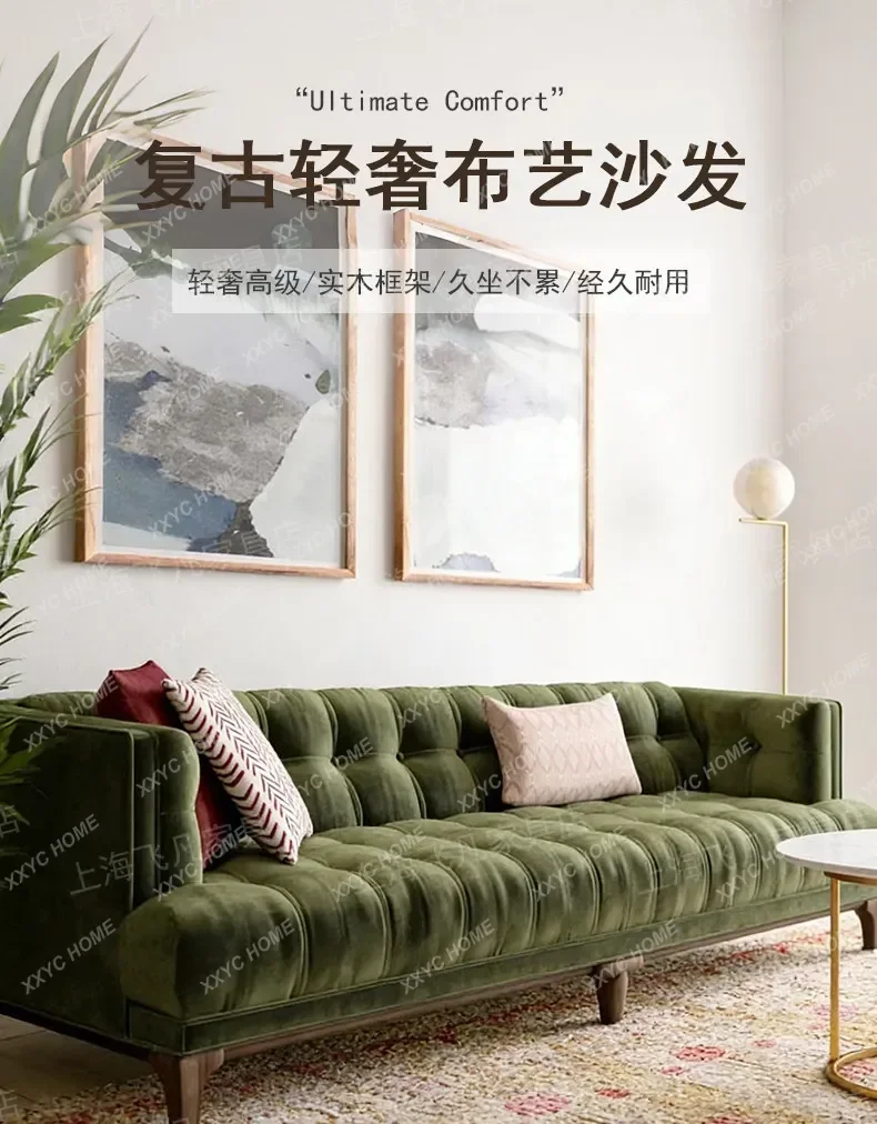M32 retro sofa living room three-person buckle sofa designer leisure light luxury sofa