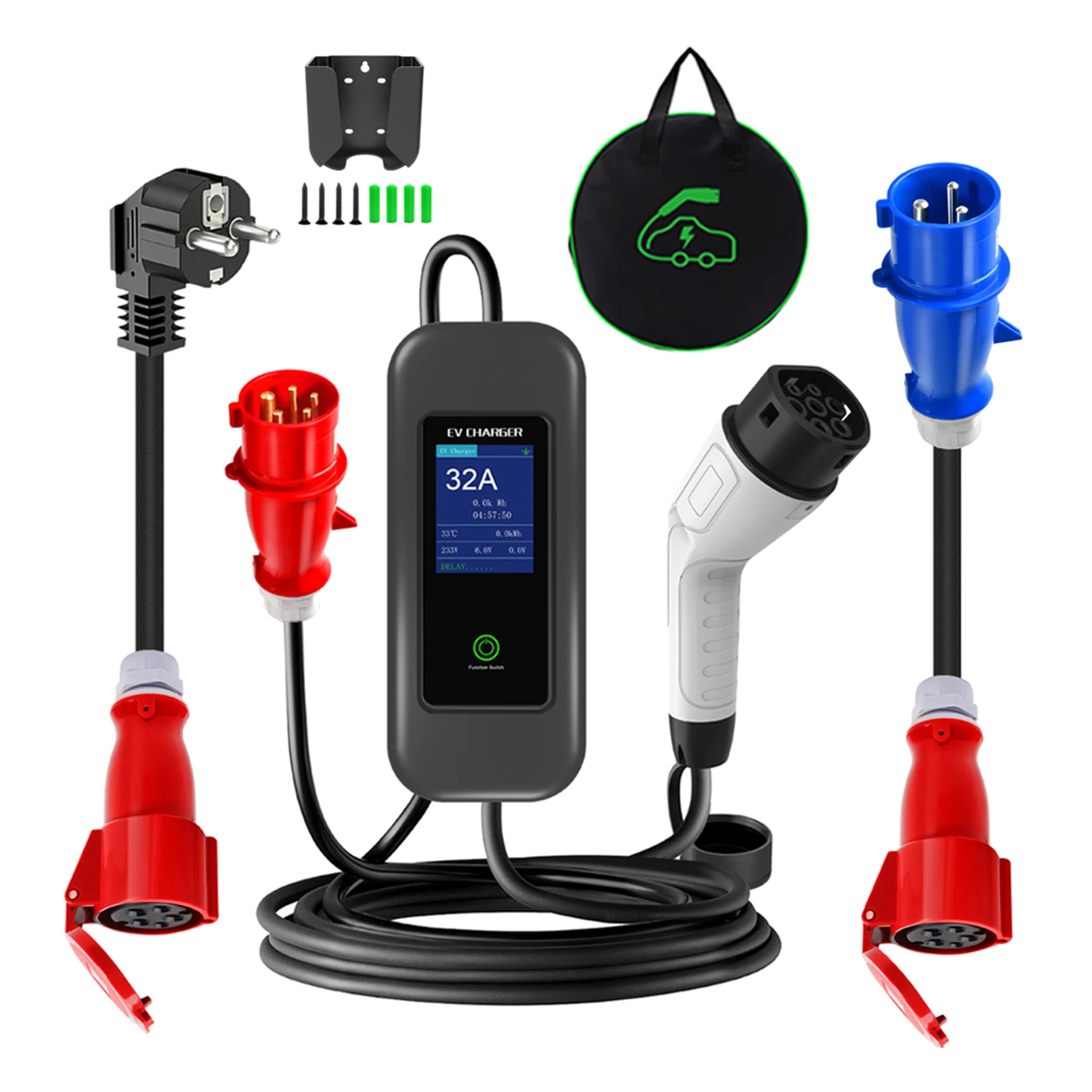 

Portable Type-2 32A 22kW 5M CEE 3Phase EV Charger 3Phase EV Charger With Handbag And Wall Bracket EU+Universal
