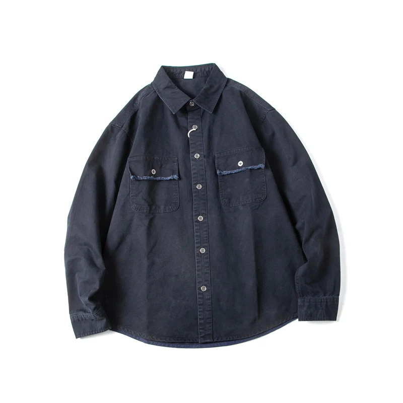 قميص قطني طويل ياباني عتيق مغسول - 100% قطن متعثر مريح للجنسين قميص سترة عمال خريف 2025