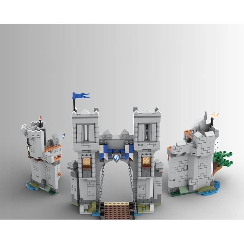 MOC architecture médiévale cheval chevalier château version étendue modèle bricolage assemblage bloc de construction jouet cadeau d'anniversaire pour enfants