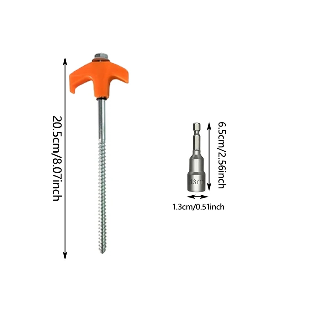 10 Stück Robuste Schraubzeltnägel, 8 Zoll Metall-Bodennägel mit Bohradapter, Spiralförmige Zeltnägel für Outdoor-Camping, Vordächer – Detail 1