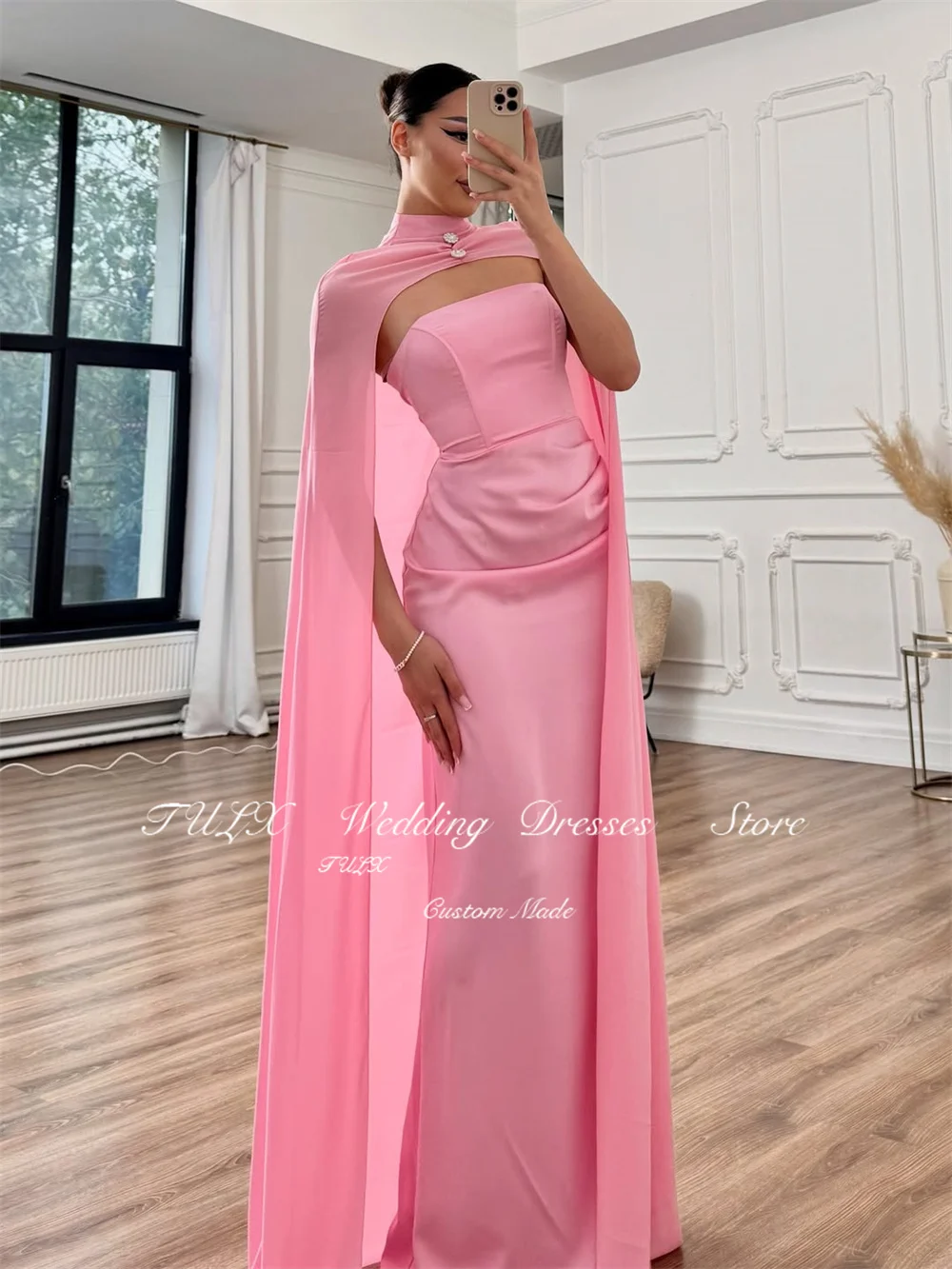 TULX Elegante Zwart Roze Avondjurken Strapless Hoge Hals Mantel Feestjurk Zeemeermin Lange Formele Gelegenheidsjurken Op maat