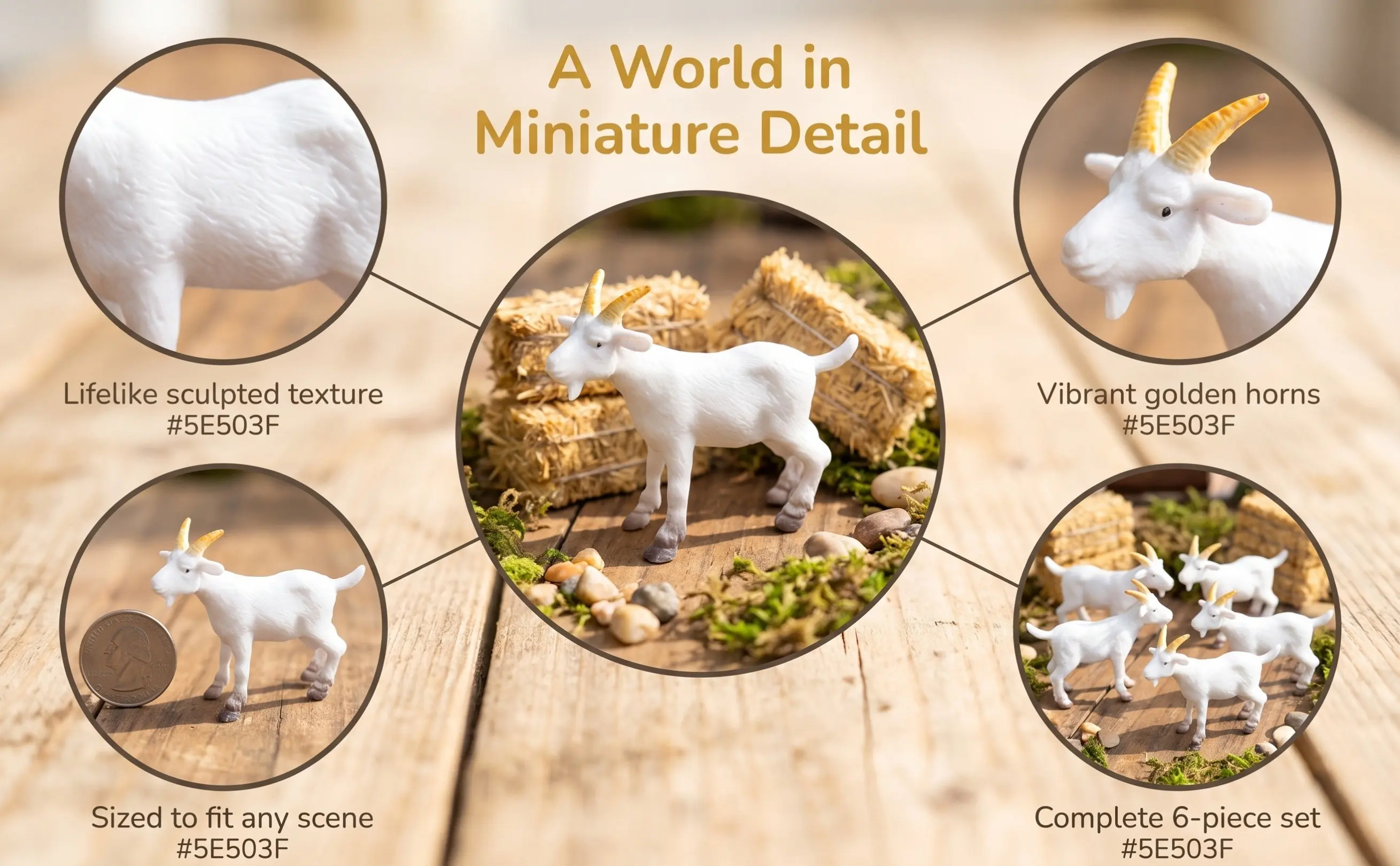 6Pcs Mini Goat Sculptures Realistic PVC Farm Animal Decor for Home Desk Living Room Bedroom Fairy Garden Micro Landscape