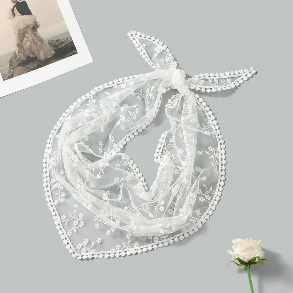 New Hollow Out Lace Scarf Embroidery Thin Fart Curtain Vintage Solid Color Foulard Bandana Women