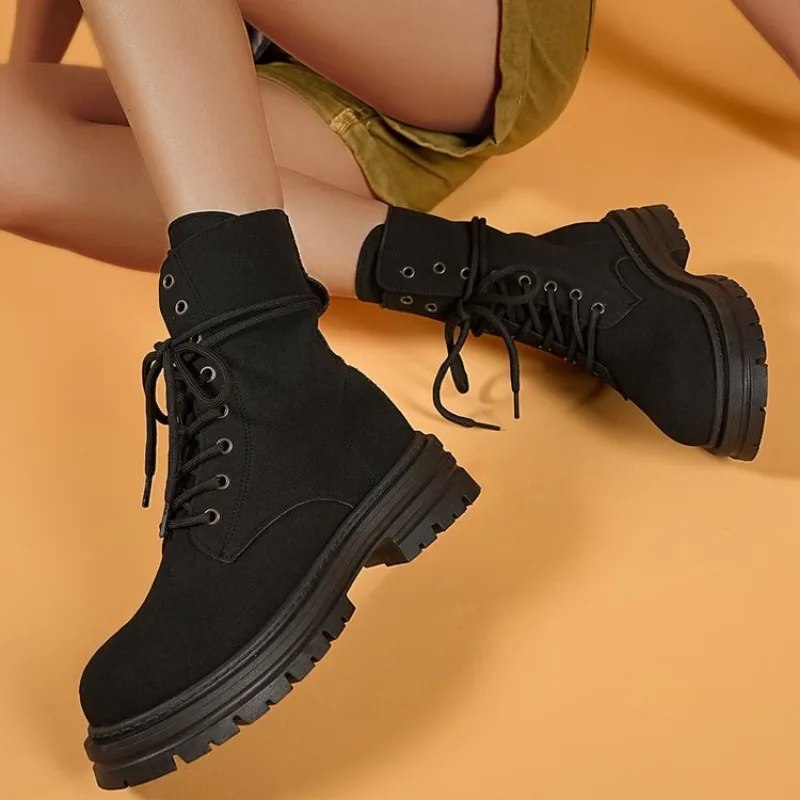 

Women's Fashion Boots Retro Leather Ankle Boots Women Luxury Soft Sole Short Boots New Platform Non-slip Round Toe Boots 42 43