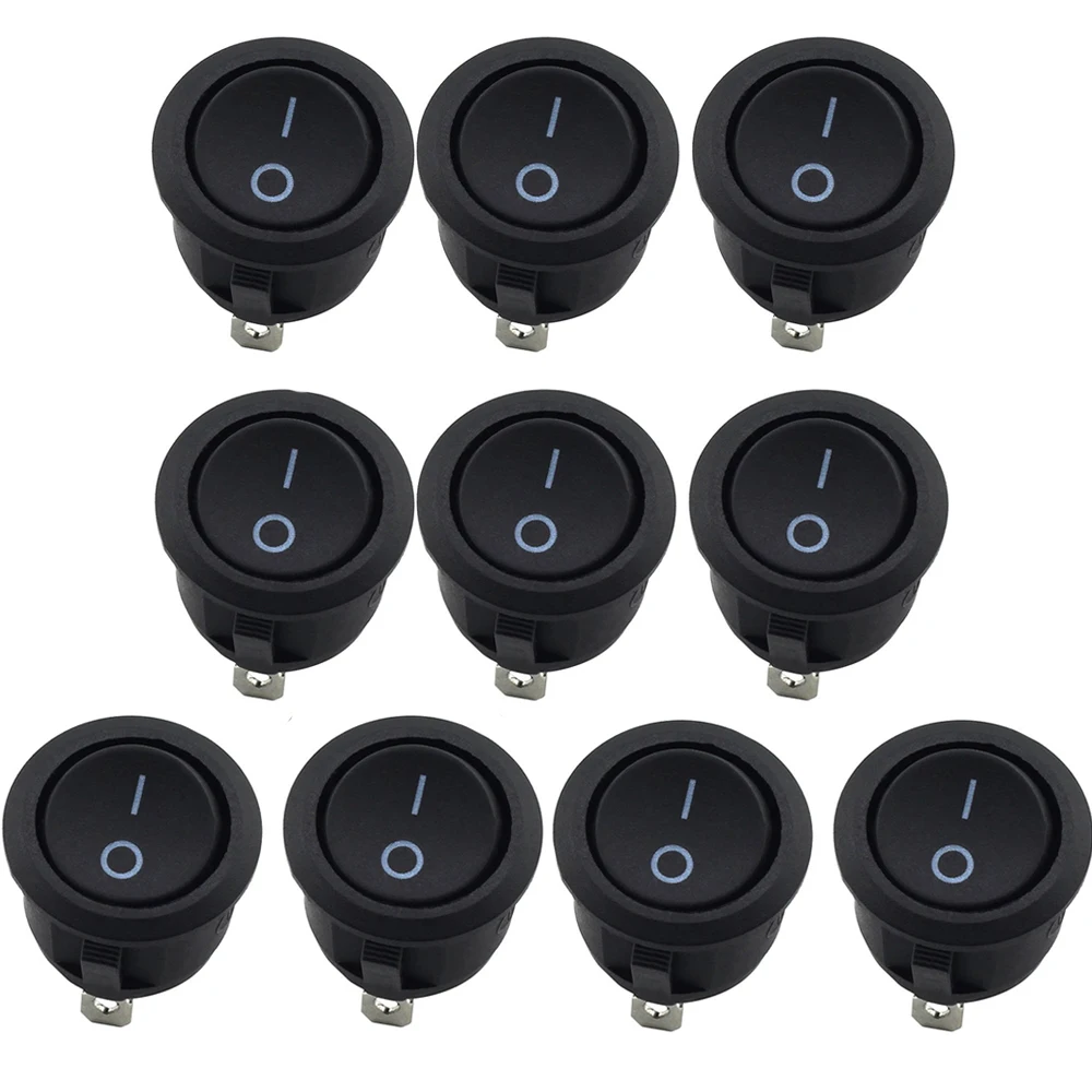 10Pcs Switch 2 Pin Small ON/OFF Round Rocker Switch LED illuminated Car Dashboard Dash Boat Van 3A 250V AC 6A 125VAC Switch