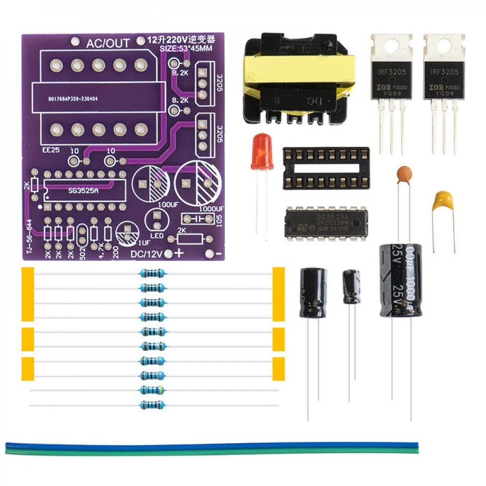 

12V to 220V Inverter Power Supply Kit with SG3525 Welded Assembly Circuit Board DIY Set 20mA-40mA 10W Peak Power Inverter Kit