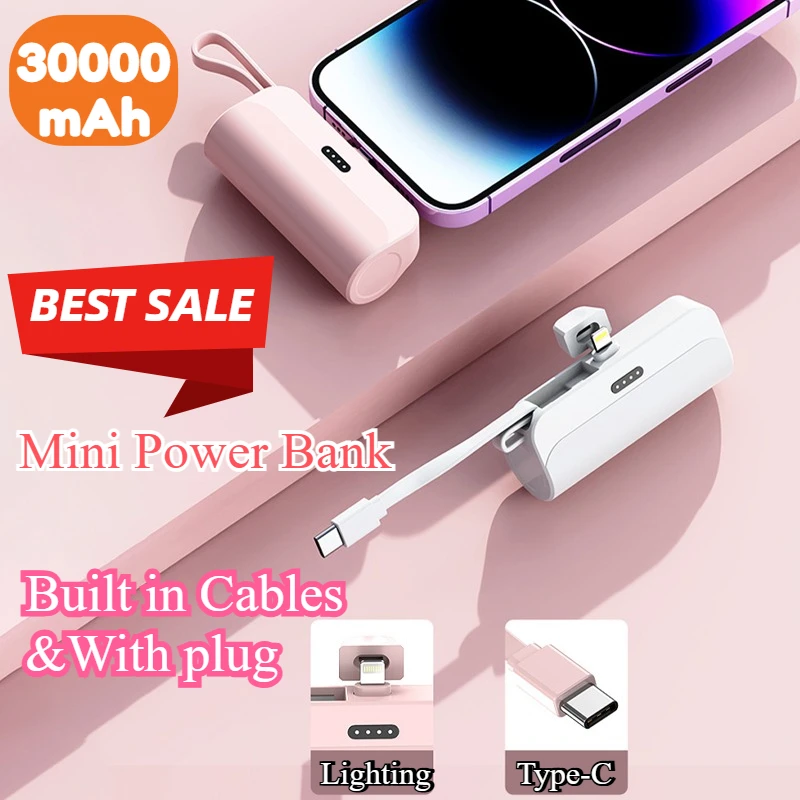 20000mAh Mini Power Bank Portable Fast Charging External Battery for iPhone12 13 14 15 Huawei and Xiaomi 2-in-1 Type-C Lightning