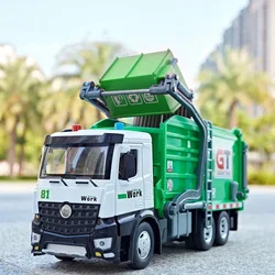 1:24 Scale Garbage Truck Toy Models Car Alloy Diecast Sound Light Pull Back Engineering Transport Vehicle for Gifts Collection